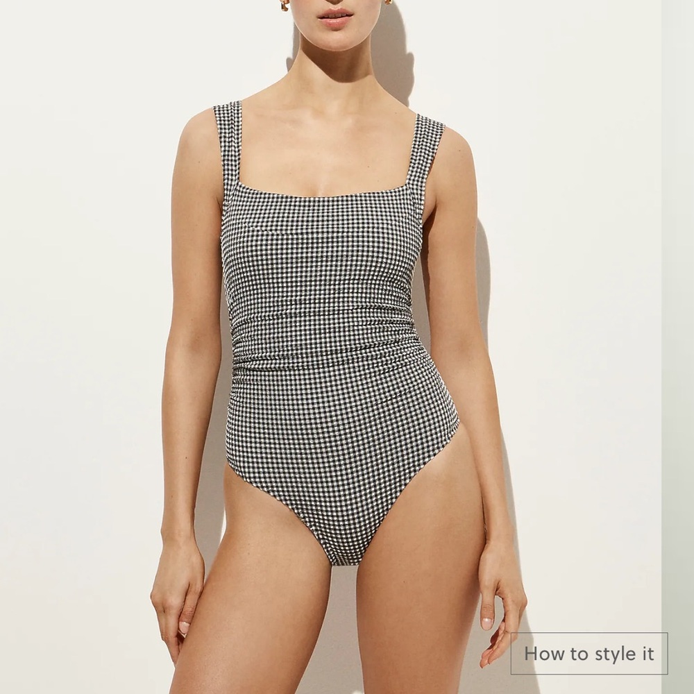 J. crew Black and White Gingham One-Piece Swimsuit women size 8 NEW